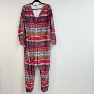Natural Life Fleece One Piece Pajama Zip Up Boho Comfy Lounge S